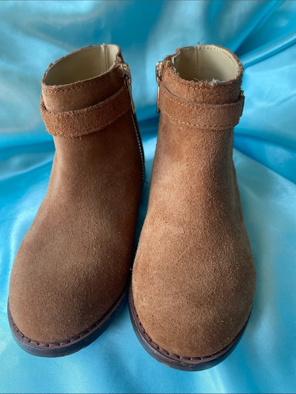 Janie and Jack Brown Suede Ankle Boots with Gold Accent